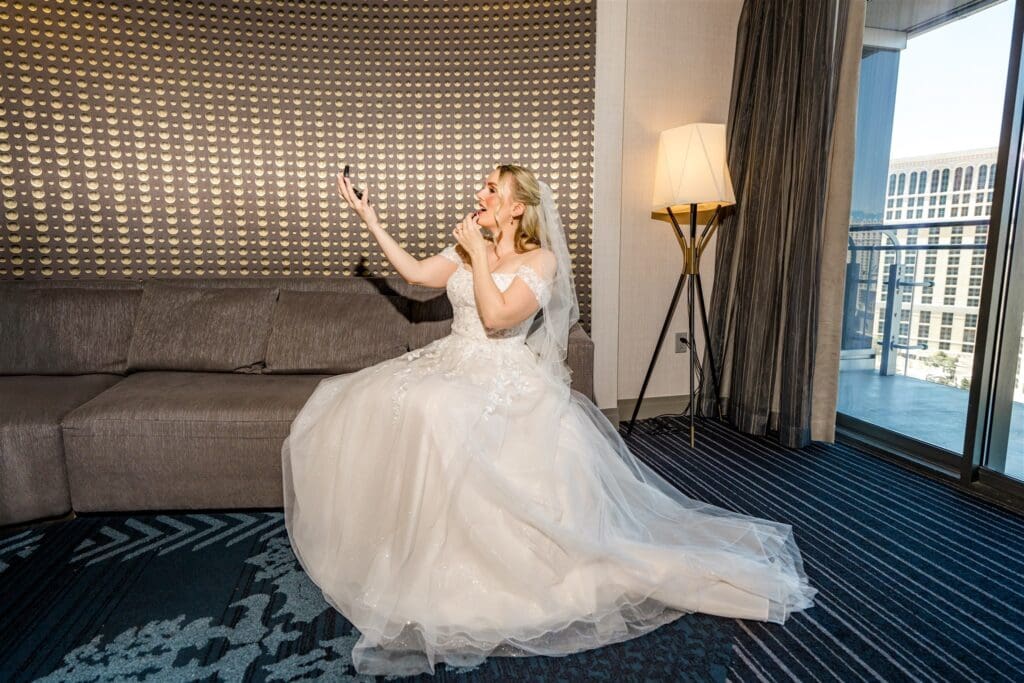 bride getting ready for her vegas elopement