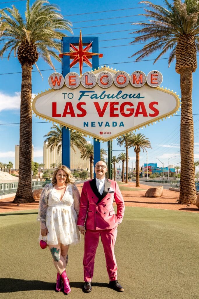 cute couple at their dream elopement in vegas