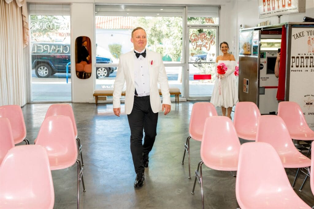 groom walking down the aisle 