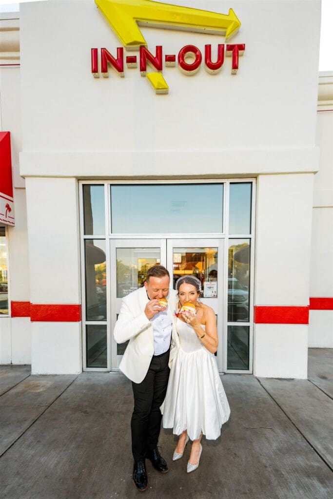 happy couple celebrating their elopement with in n out