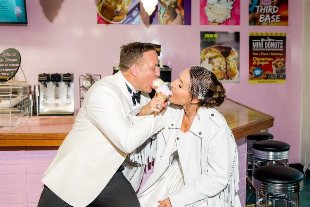 couple having ice cream after their ceremony