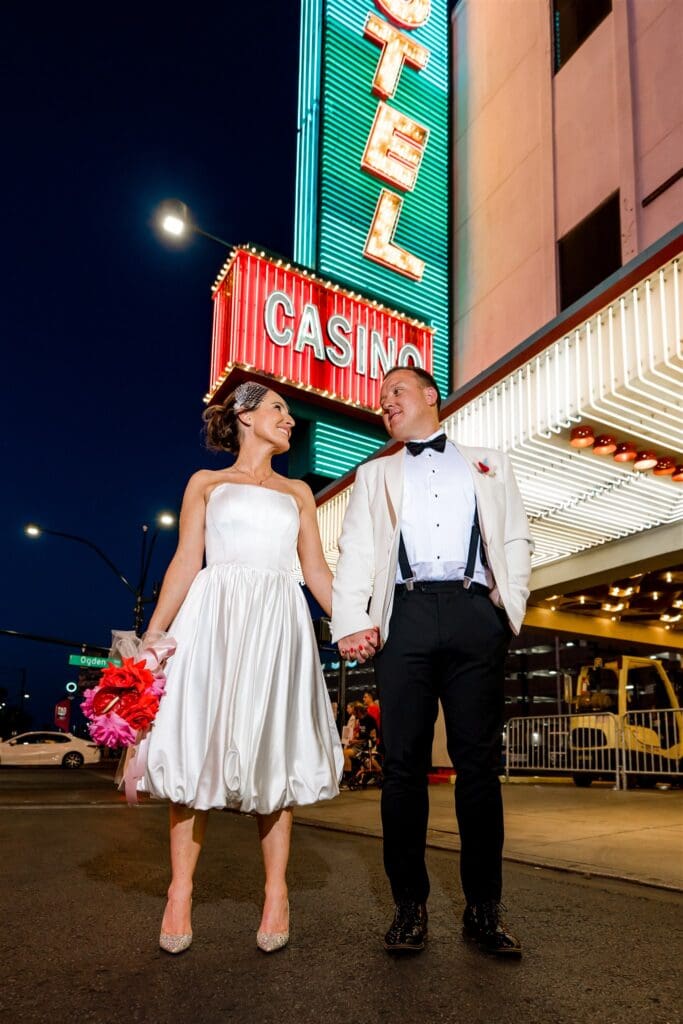 couple at their fun bridal portraits in DTLV 