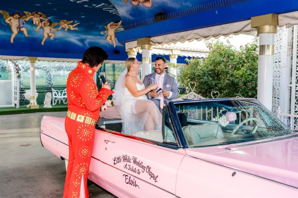 couple having the best time at their sin city elopement