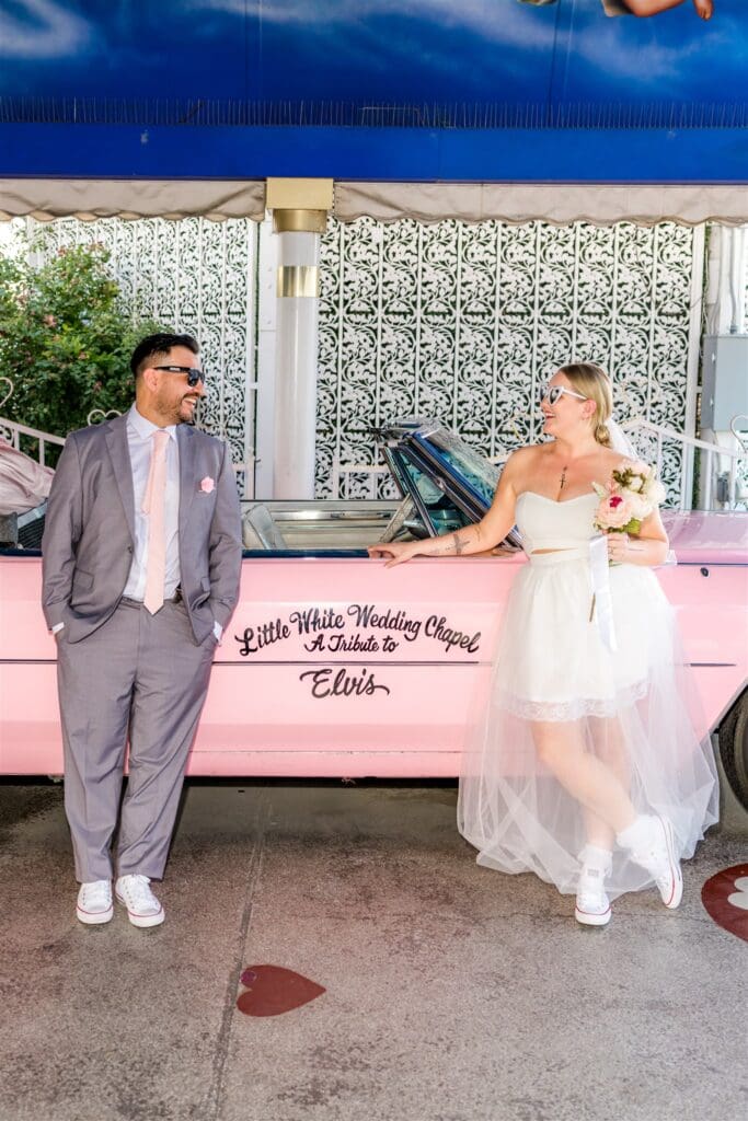 newly married couple at their fun bridal portraits 