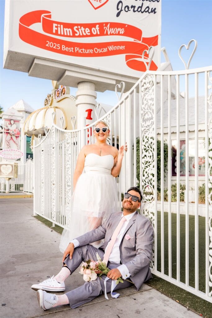 couple having the best time at their las vegas elopement 
