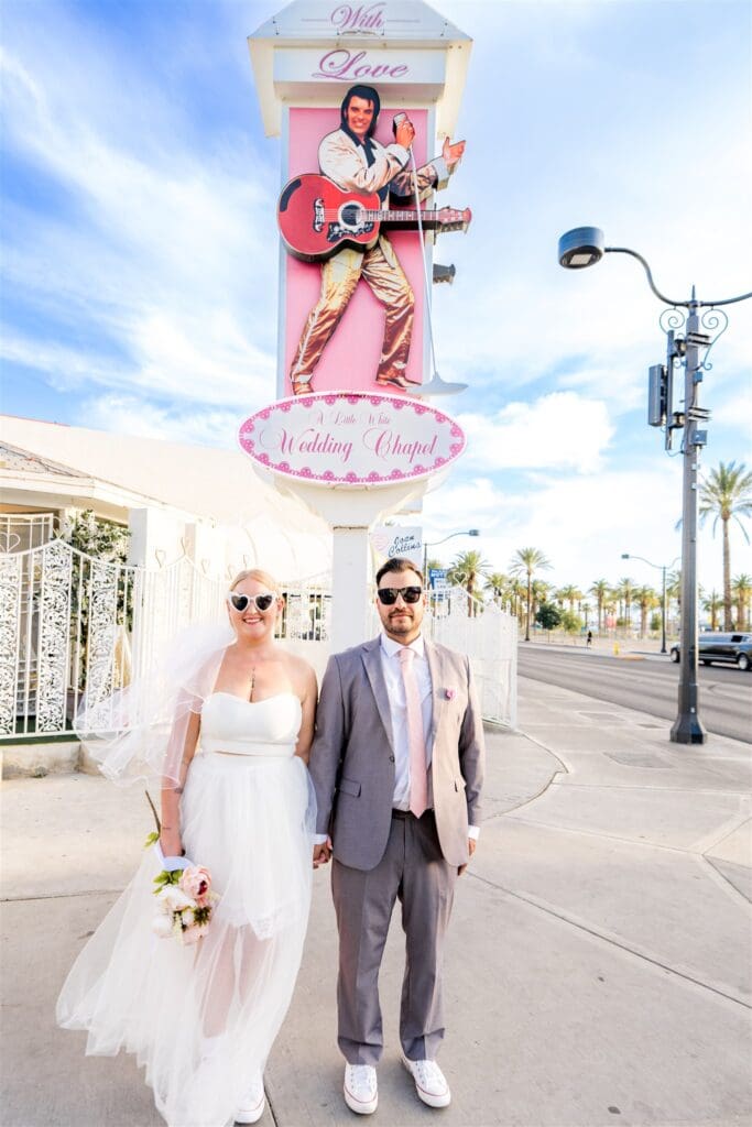 couple walking around DTLV during their bridal session