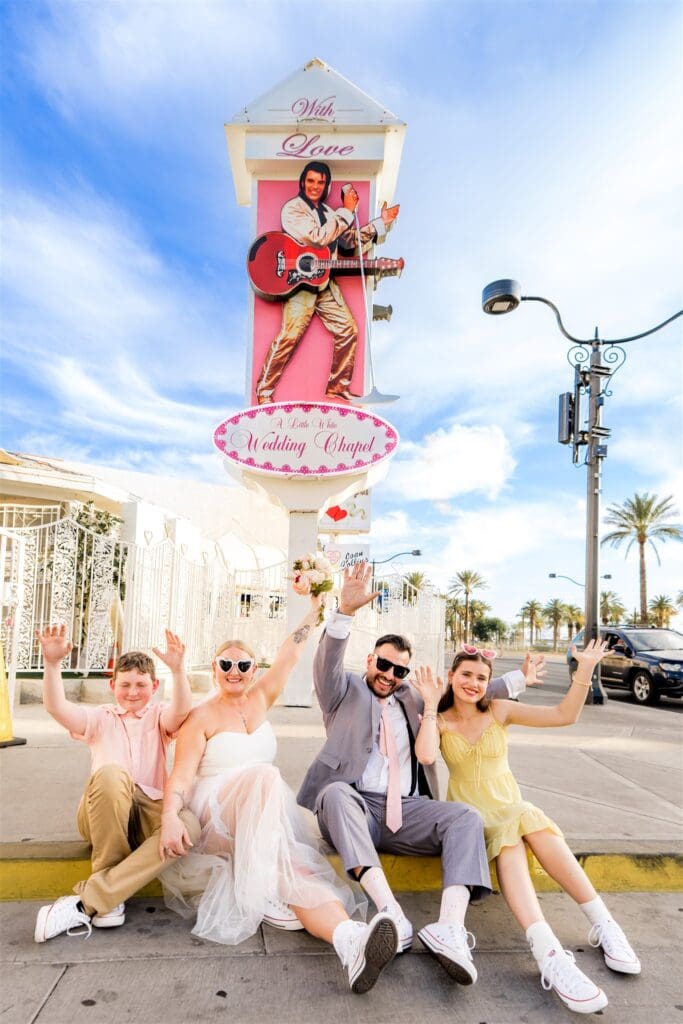 happy couple at their dream elopement with their family 