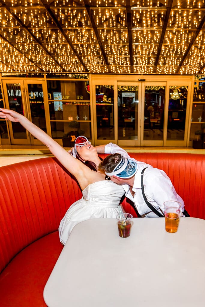 Couple having fun during their bridal photos