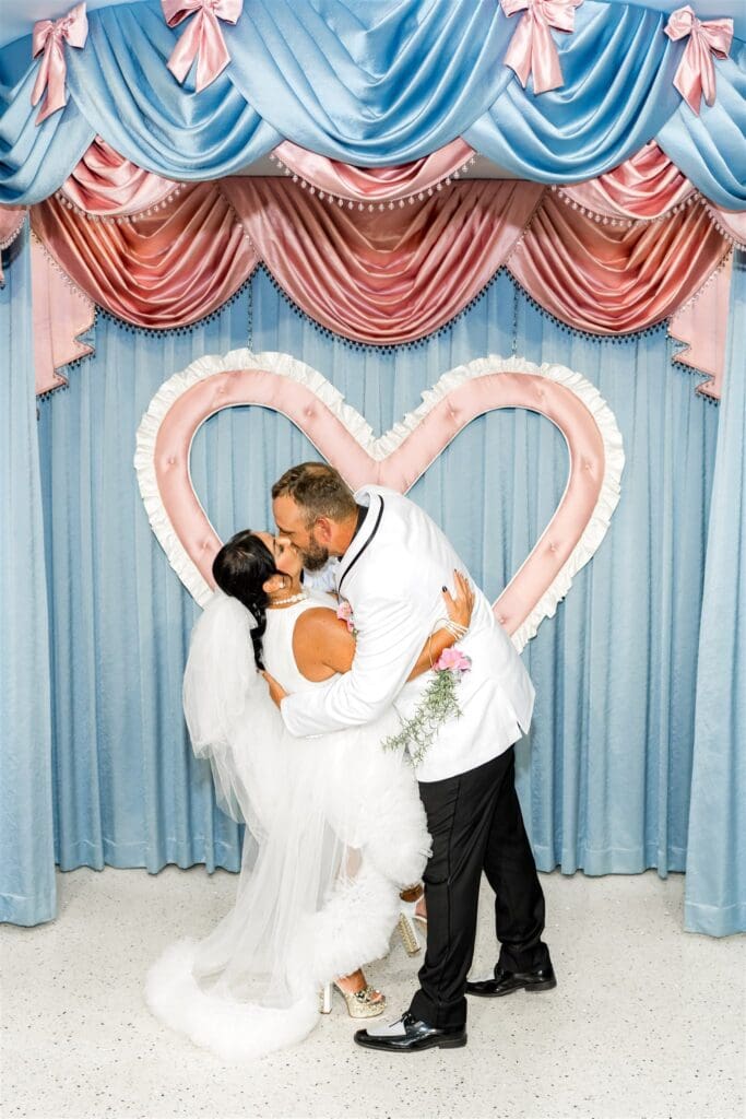 bride and groom kissing after their elopement ceremony