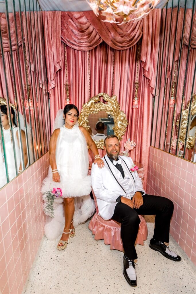 newlyweds posing for the camera during their bridal portraits
