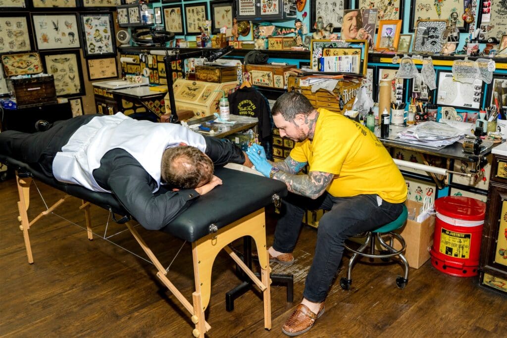 Iconic Fremont Street Elopement with Surething Vows & Tattoo Seals