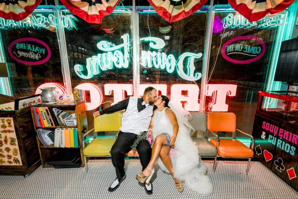 Iconic Fremont Street Elopement with Surething Vows & Tattoo Seals