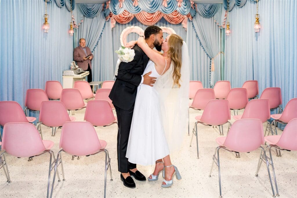 Cute picture of the newlyweds, kissing