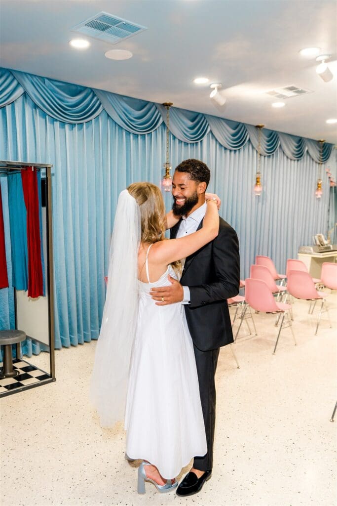 Newly married couple first dance after their ceremony