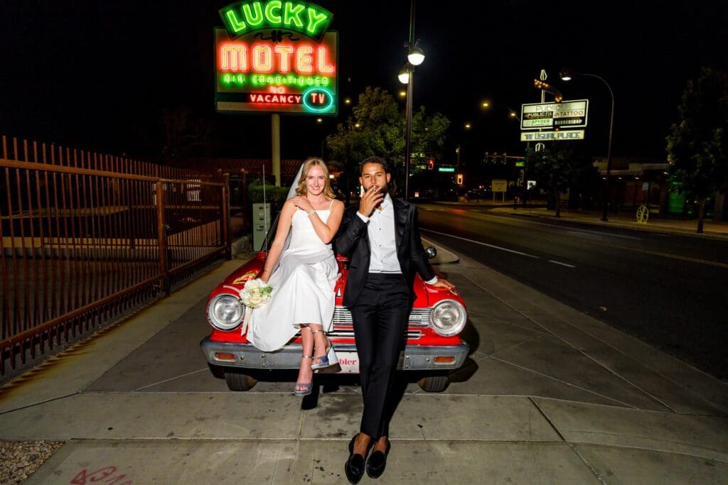 Iconic Sure Thing Chapel Elopement That Lit Up Downtown Vegas: Ashton & Dominic Went Full Fremont