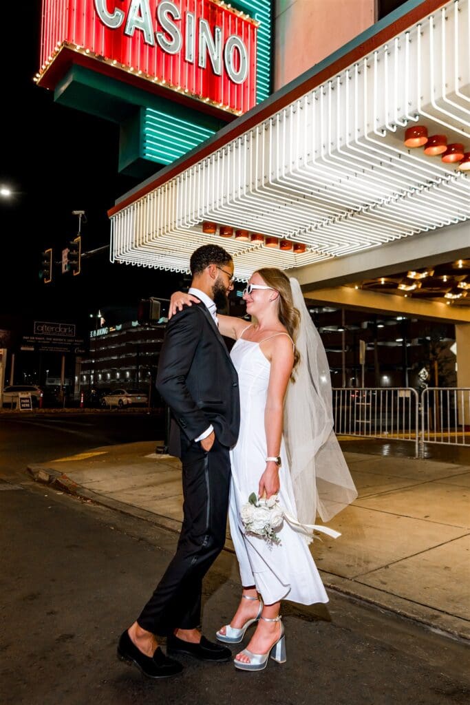 Iconic Sure Thing Chapel Elopement That Lit Up Downtown Vegas: Ashton & Dominic Went Full Fremont