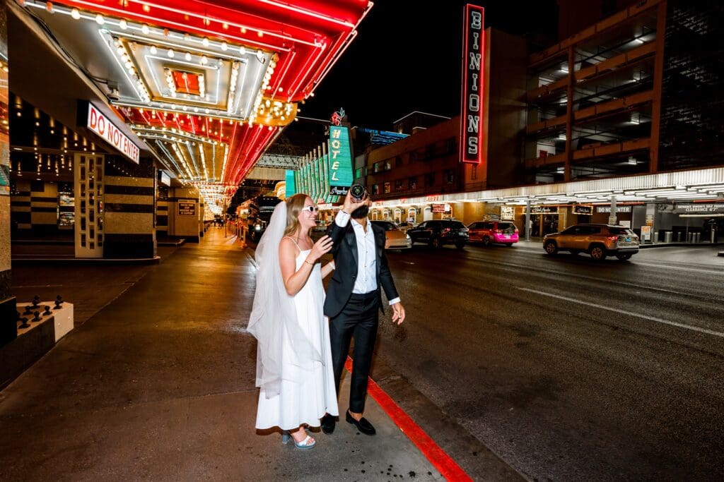 Iconic Sure Thing Chapel Elopement That Lit Up Downtown Vegas: Ashton & Dominic Went Full Fremont