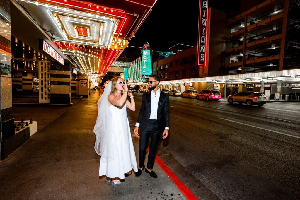 Happy couple at the fun and iconic Vegas elopement