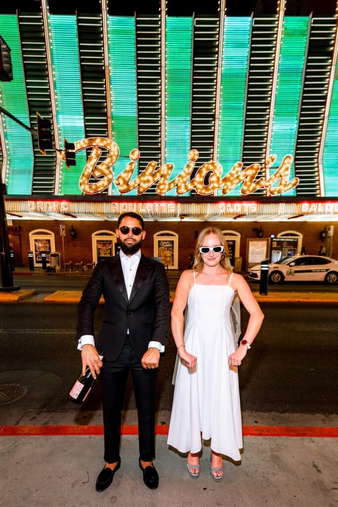 Iconic Sure Thing Chapel Elopement That Lit Up Downtown Vegas: Ashton & Dominic Went Full Fremont