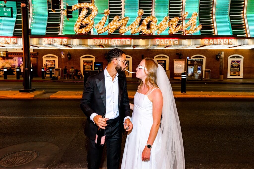 Iconic Sure Thing Chapel Elopement That Lit Up Downtown Vegas: Ashton & Dominic Went Full Fremont