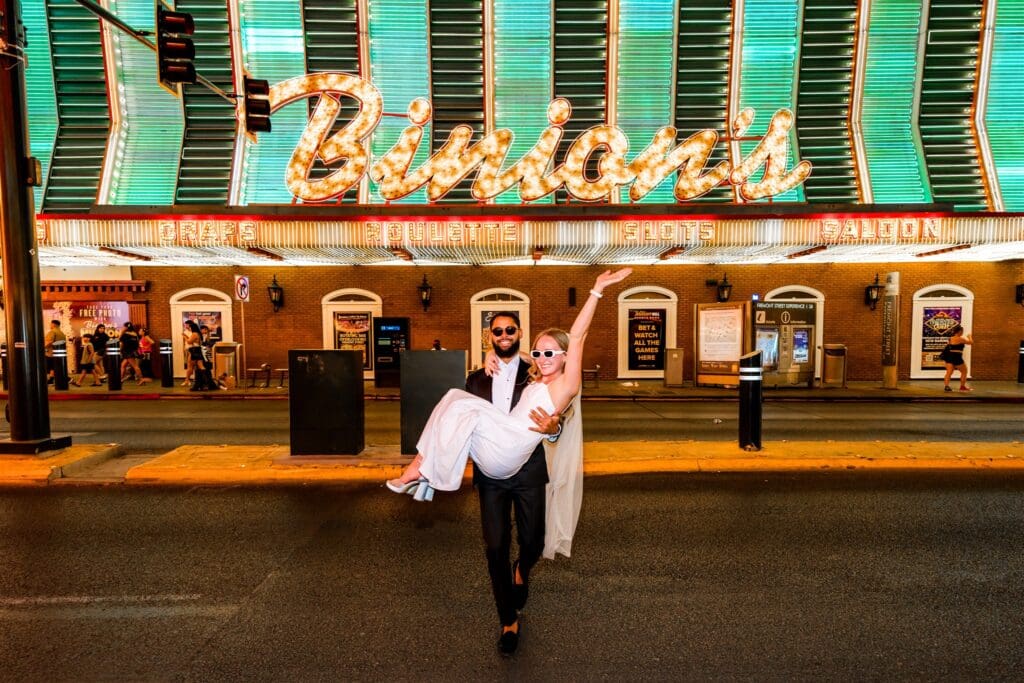 Iconic Sure Thing Chapel Elopement That Lit Up Downtown Vegas: Ashton & Dominic Went Full Fremont