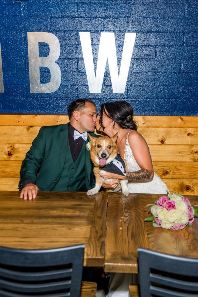picture of the bride and groom kissing