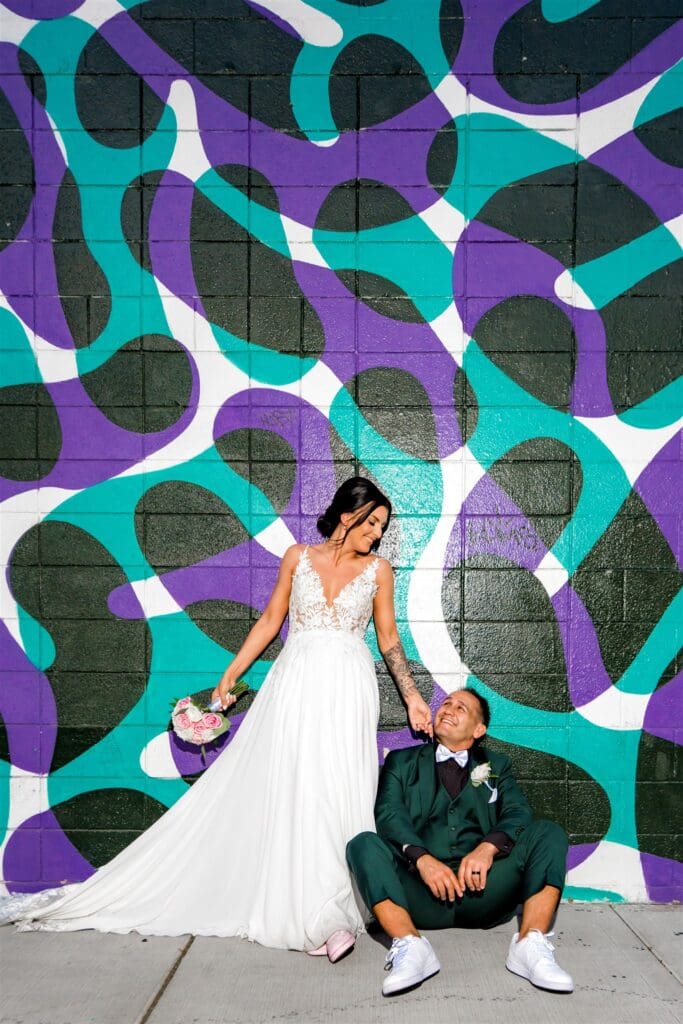picture of the newlyweds smiling at each other