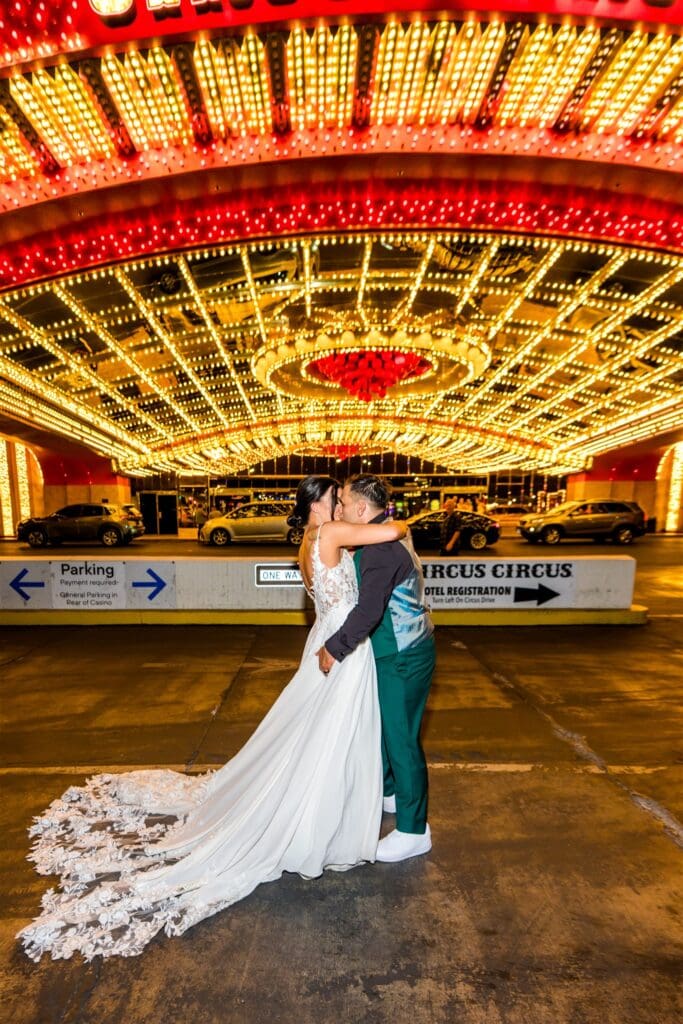 picture of the bride and groom kissing
