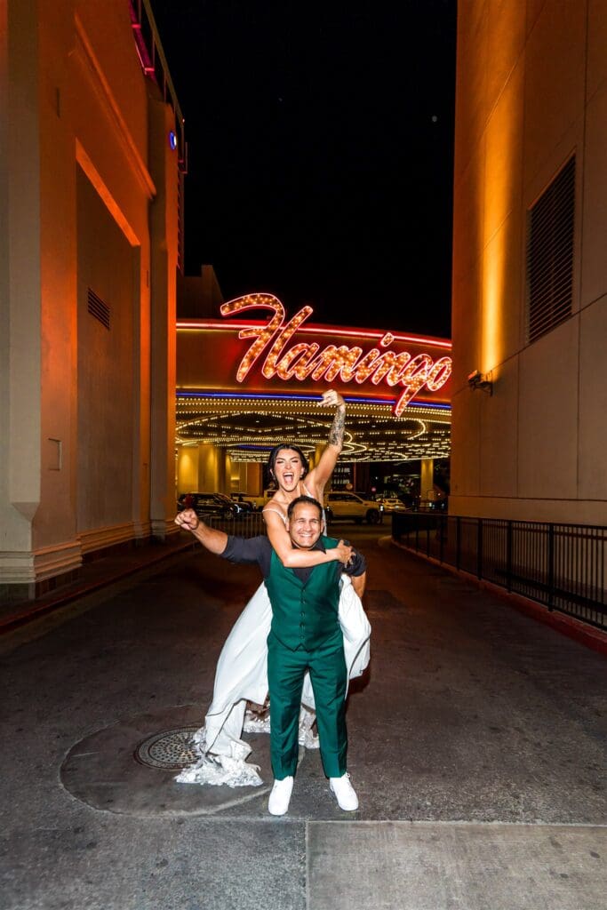 couple having the best time during their bridal portraits