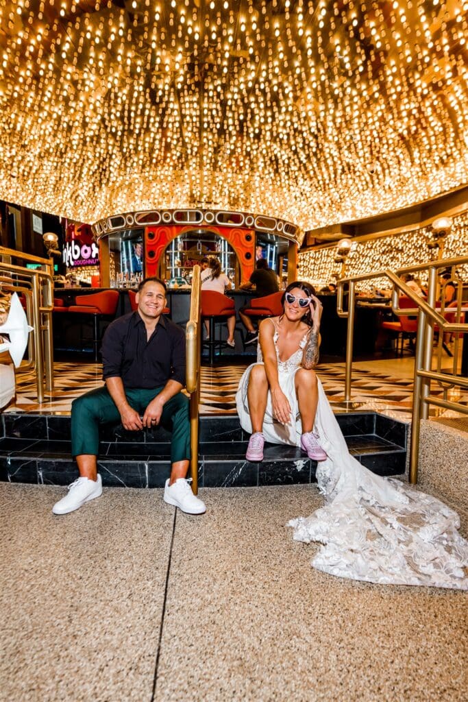 couple smiling at the camera during their bridal portraits