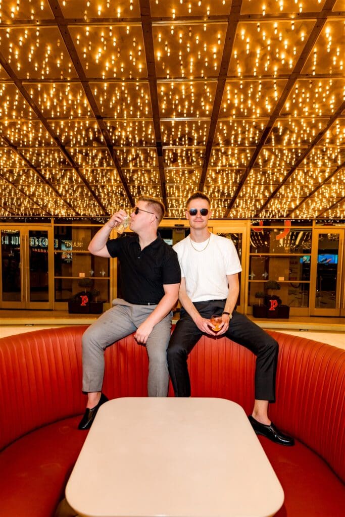 couple having the best time at their dream vegas photoshoot