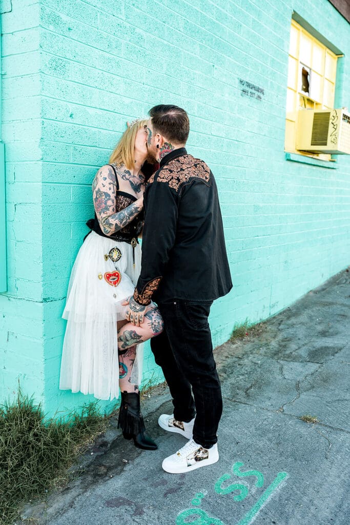 cute picture of the bride and groom kissing
