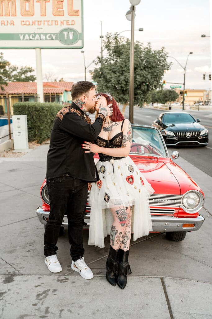bride and groom at their fun and playful bridal photos