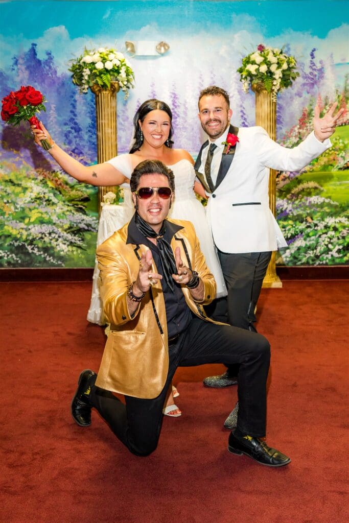 Cute couple with Elvis after the ceremony