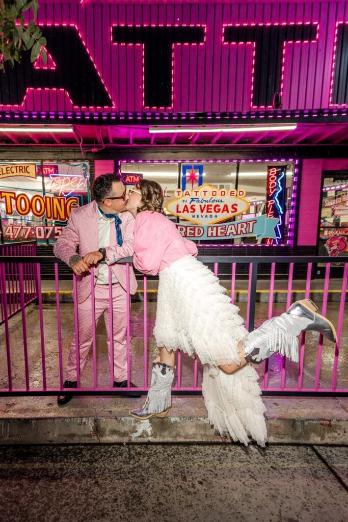 picture of the bride and groom kissing