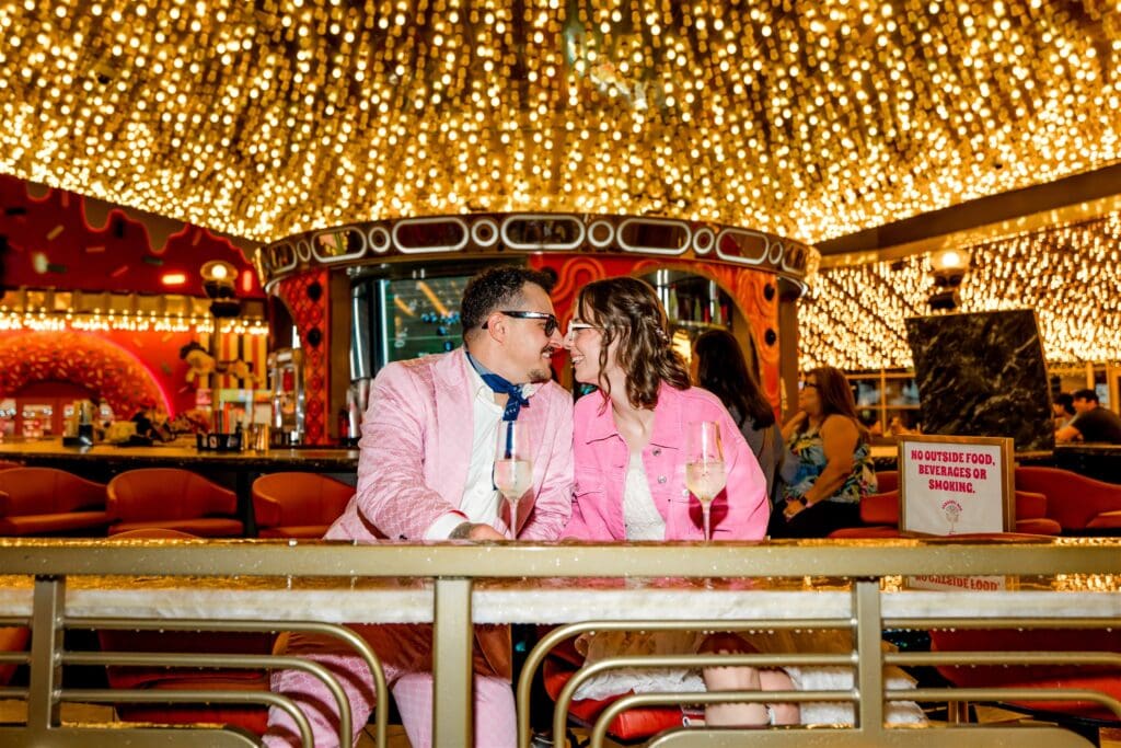 cute picture of the newlyweds smiling at each other
