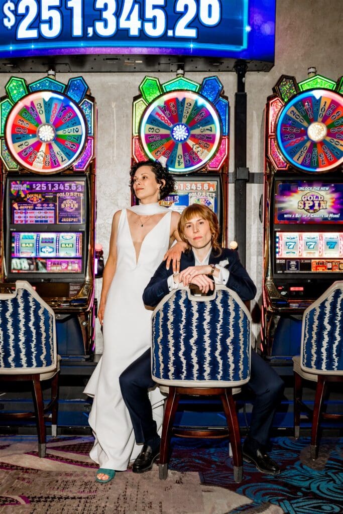 fun bridal portraits at a casino in las vegas