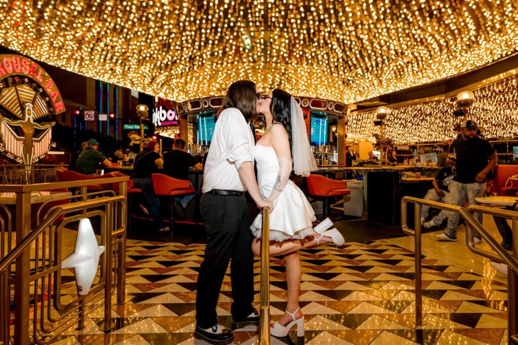 cute picture of the newlyweds kissing