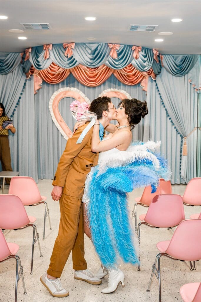 cute picture of the bride and groom at their dream vegas wedding