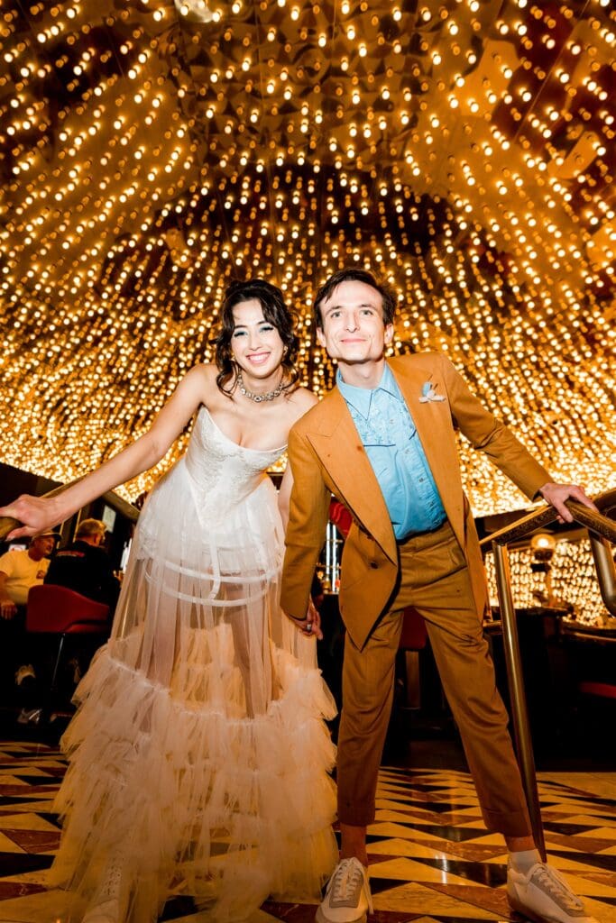 cute picture of the newlyweds at their dream photoshoot