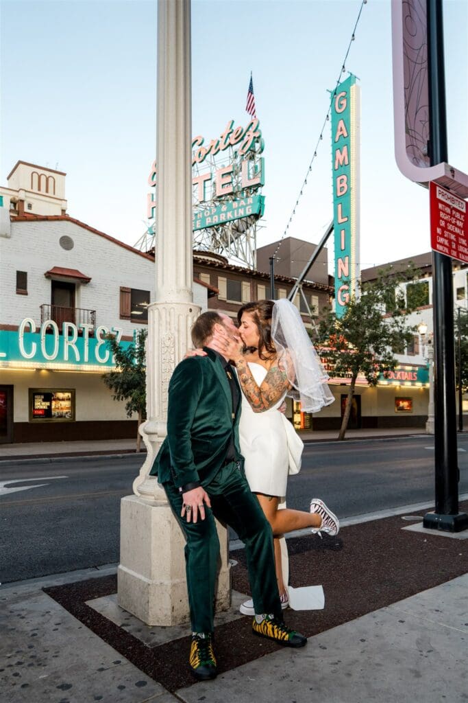 cute picture of the bride and groom kissing