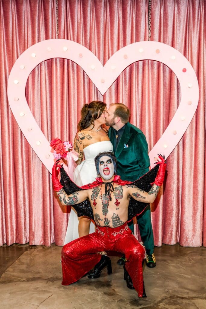 cute portrait of the newlyweds kissing