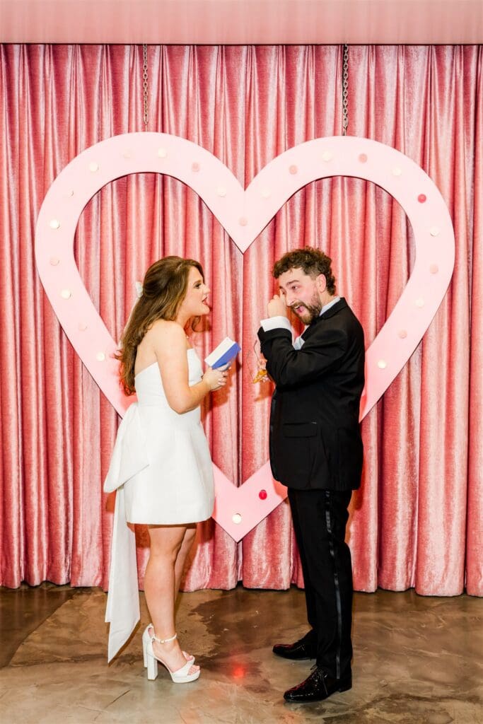 Bride and groom emotional at their wedding ceremony