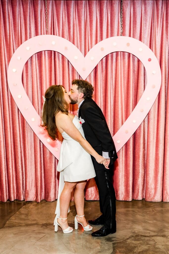 Picture of the bride and groom, kissing after their ceremony