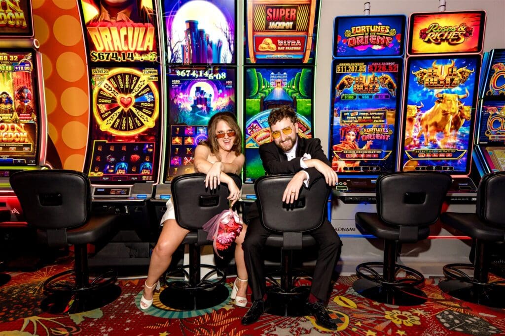 fun bridal portraits at a casino