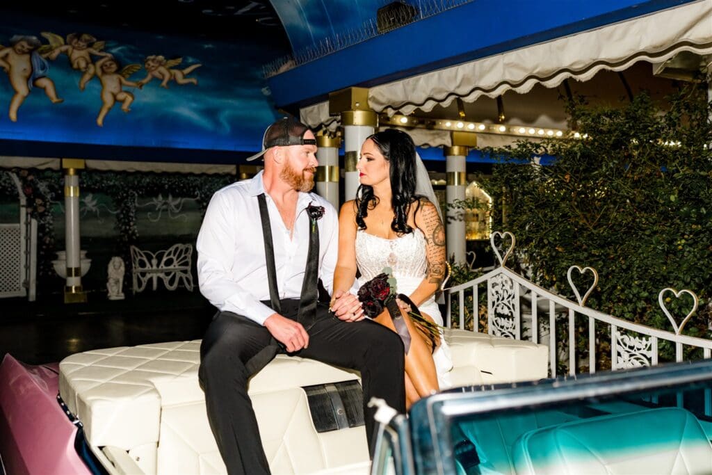 cute picture of the bride and groom smiling at each other
