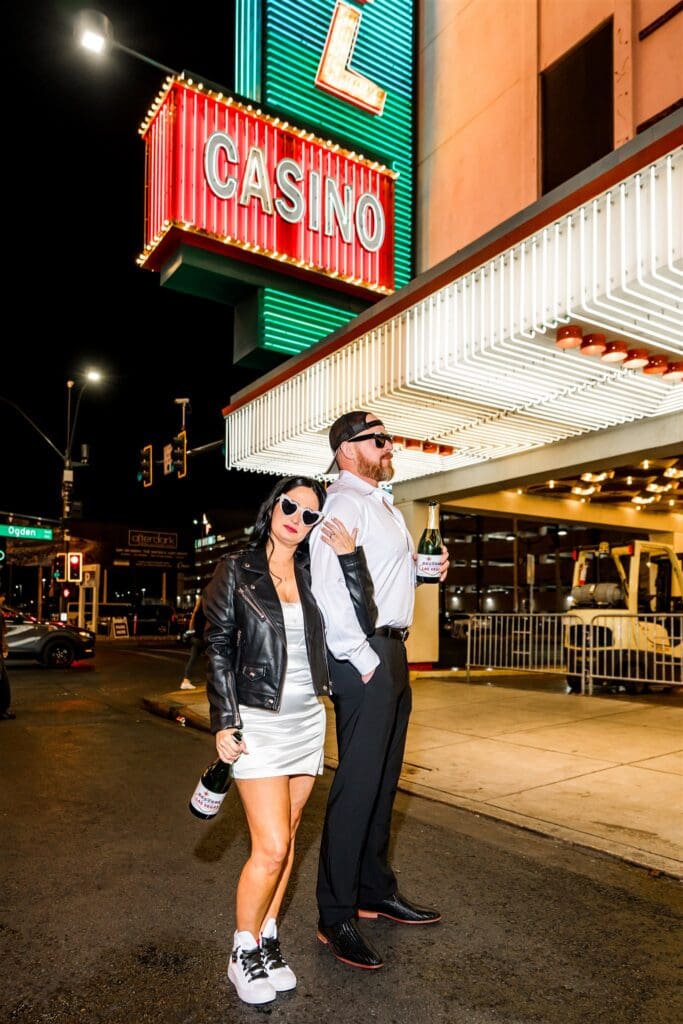 fun elopement celebration in fremont street