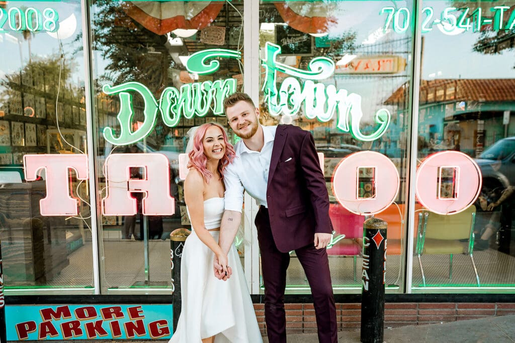 cute picture of the bride and groom at their dream photoshoot