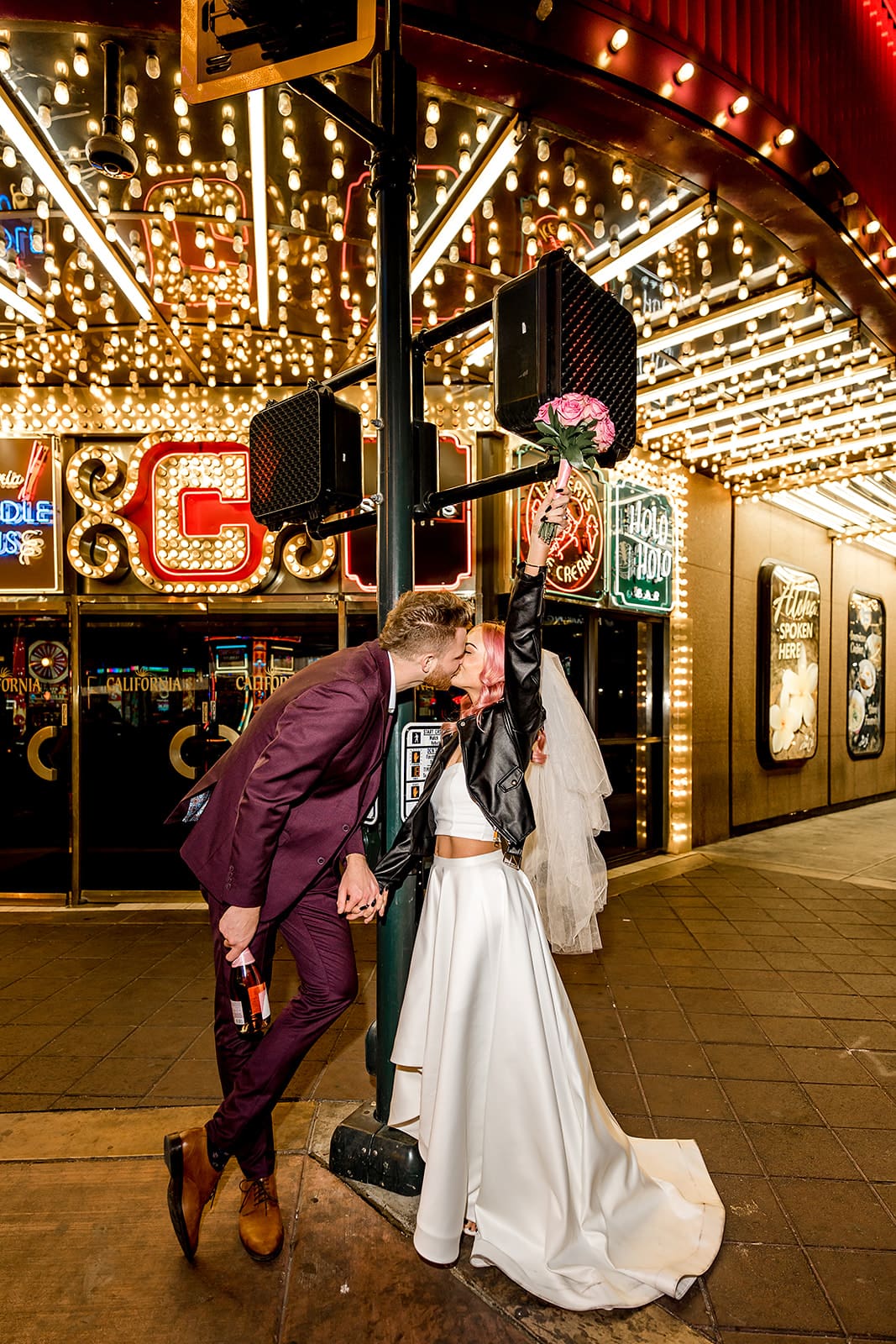 picture of the newly married couple kissing