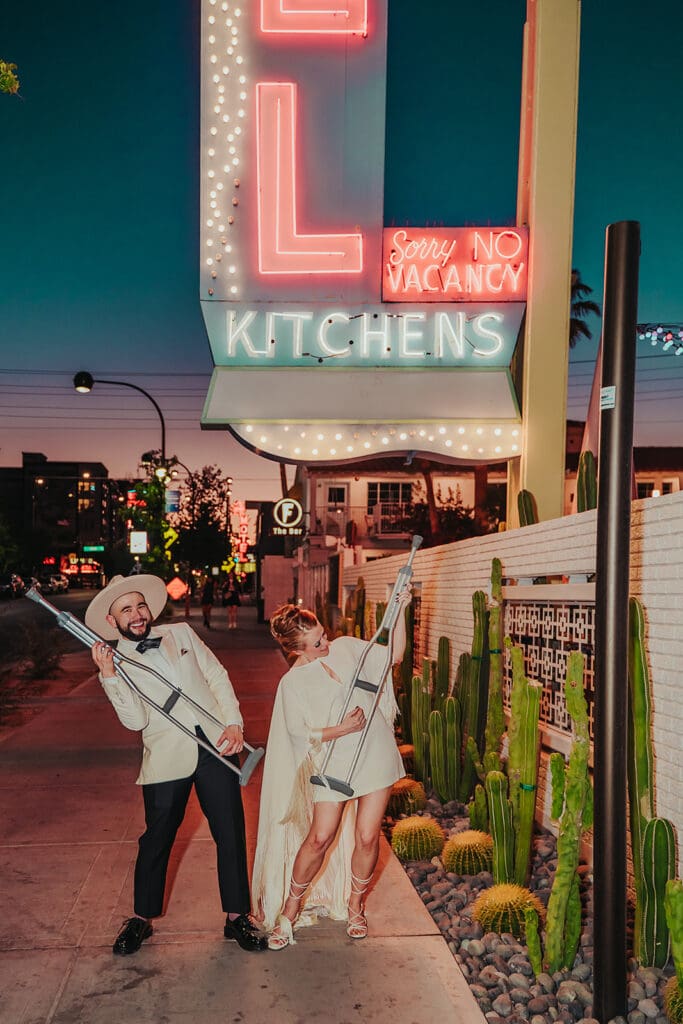 Crutches, Cake & Chaos: A Sick Las Vegas Elopement at Sure Thing Chapel That Did Not Hold Back